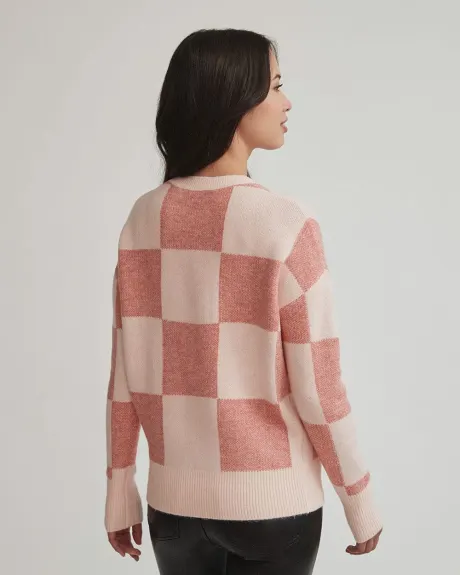 Spongy Checkerboard Crew-Neck Pullover Sweater