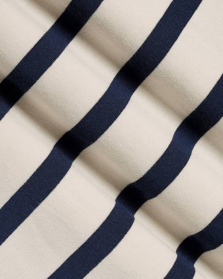 Polo Ray&eacute; &agrave; Col V et Manches aux Coudes Bouffantes