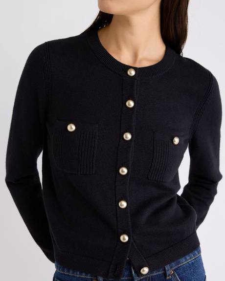 Cardigan Court à Manches Longues avec Poches à la Poitrine