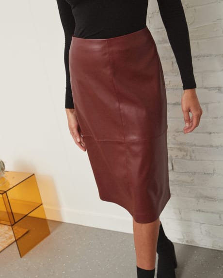 Faux Leather High-Waisted A-Line Midi Skirt