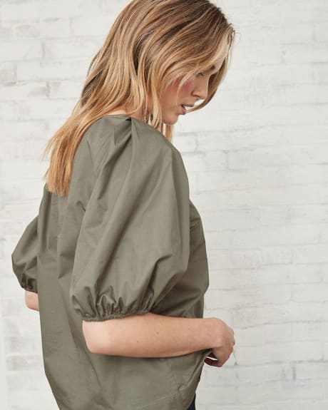 Puffy 3/4 Sleeves Popover Blouse