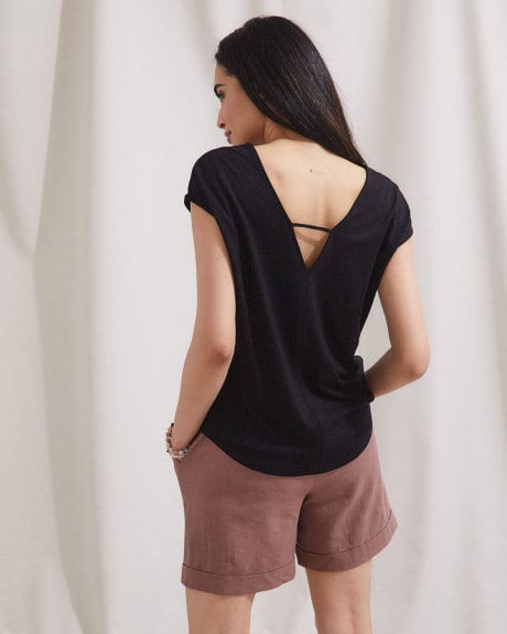 Stretch Double V Neckline Solid T-Shirt