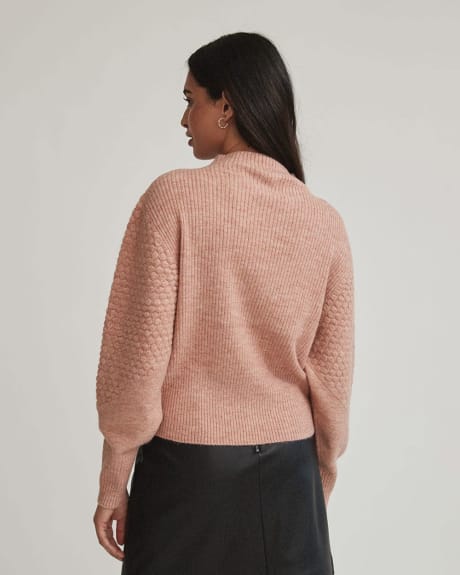 Spongy Funnel-Neck Sweater with Popcorn Stitch