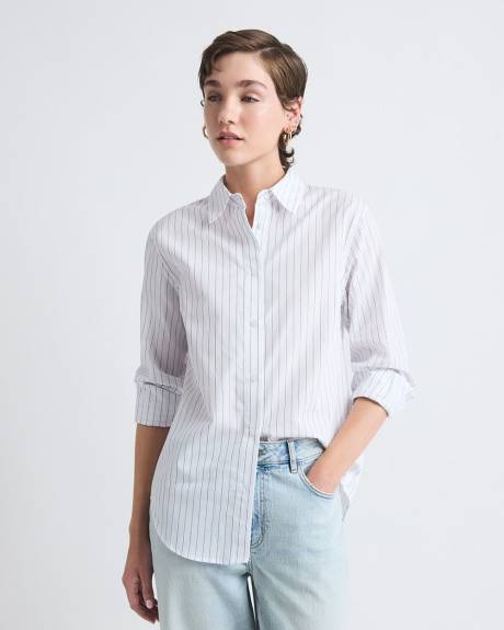 Striped Long-Sleeve Buttoned-Down Poplin Blouse