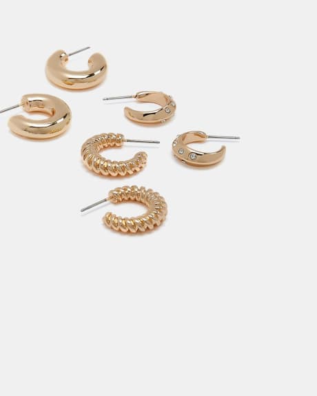 Golden Hoop Earrings - 3 Pairs