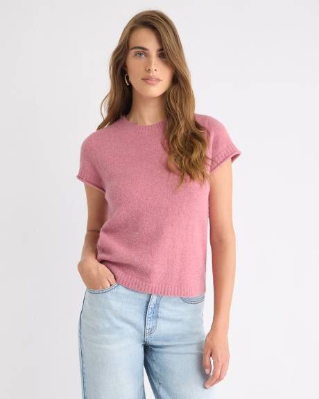 Wool-Blend Cap-Sleeve Crew-Neck Boxy Sweater