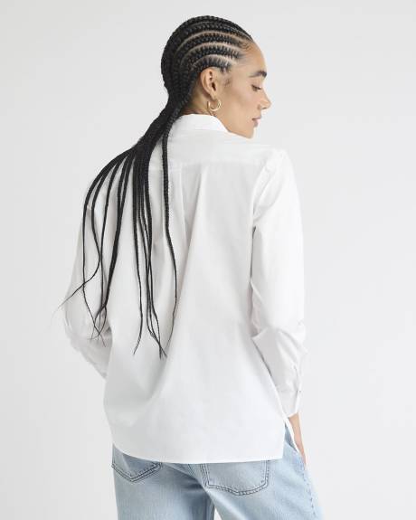 Blouse Boutonnée en Popeline à Manches Longues
