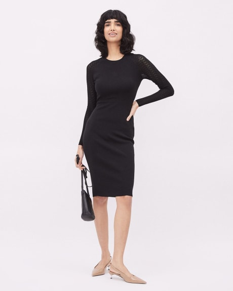 Crew-Neck Bodycon Dress with Long Pointelle Sleeves