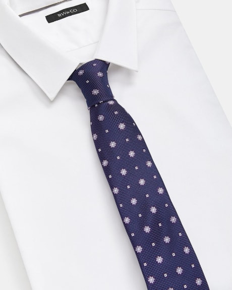 Regular Navy Tie with Micro Flower Print