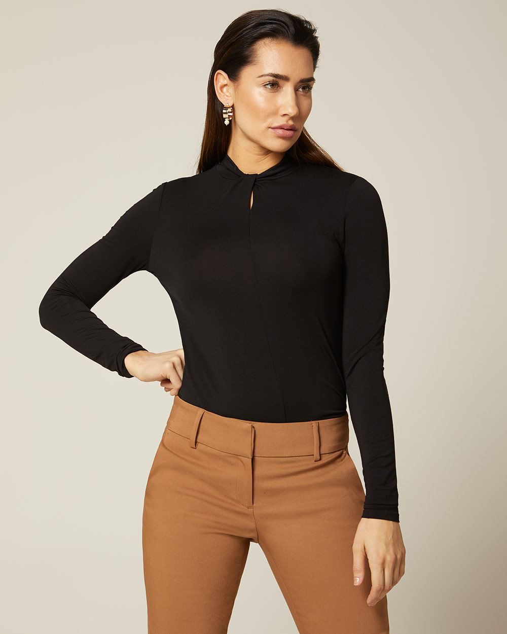 Download Long sleeve twisted mock-neck t-shirt | RW&CO.