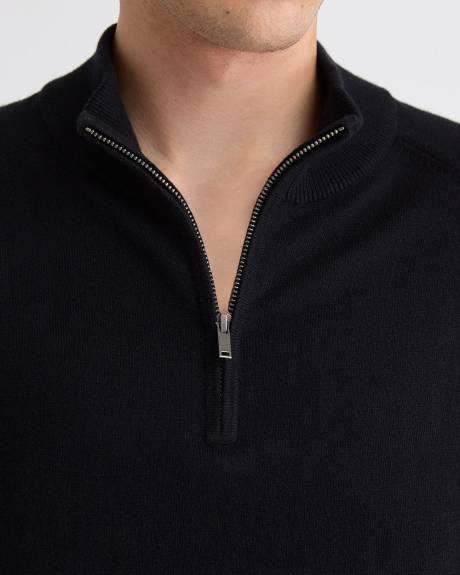 Long-Sleeve Half-Zip Mock-Neck Sweater