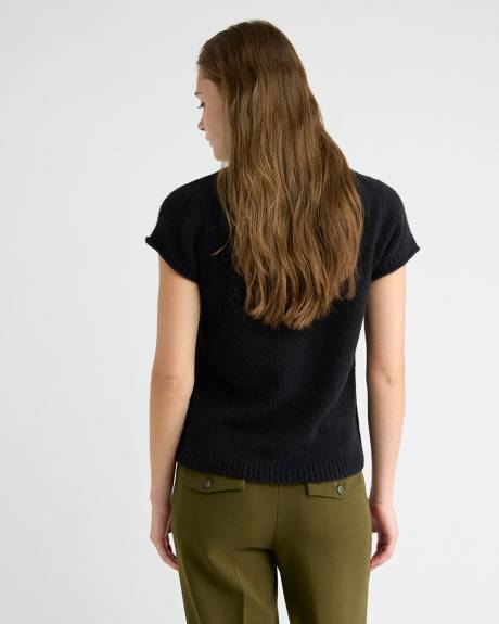 Wool-Blend Cap-Sleeve Crew-Neck Boxy Sweater