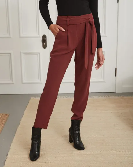 High Waisted Crepe Tapered Ankle Pant with Removable Sash