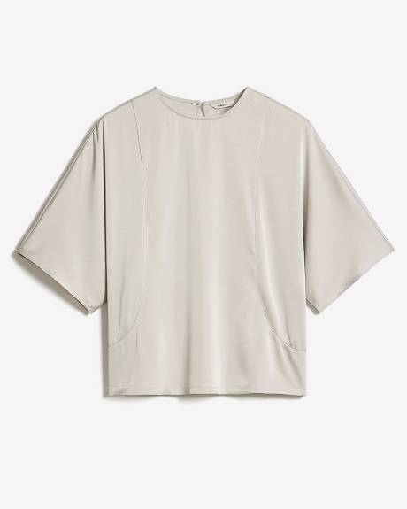 Blouse en Satin à Manches Longues et Col Rond