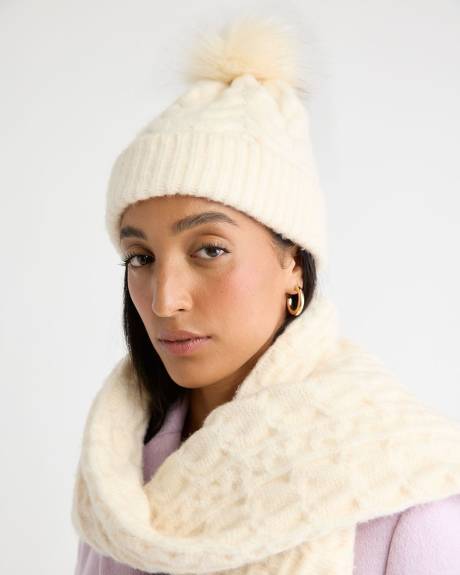Cable-Knit Beanie with Pompom