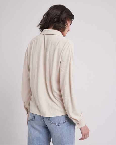 Long-Sleeve Buttoned-Down Pleated Knit Shirt
