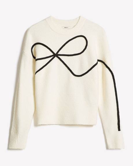Long-Sleeve Crew-Neck Bow Sweater