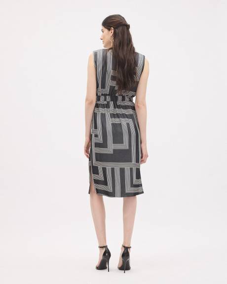 Sleeveless Twill Midi Dress with Crew Neckline