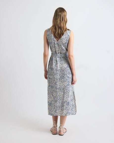 Robe Midi Sans Manches &agrave; Col V avec Ceinture