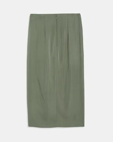 Twill Faux-Wrap Midi Skirt with Knot