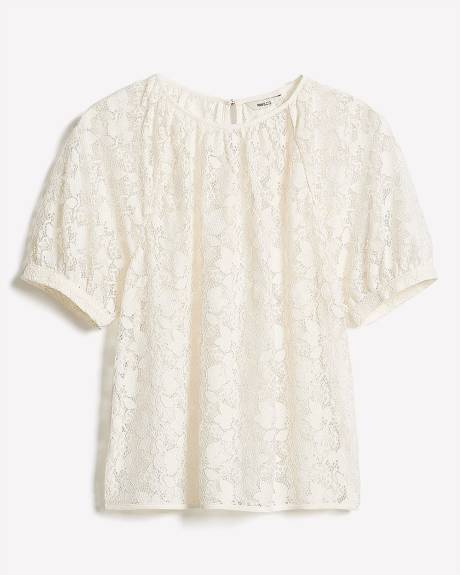 Short-Sleeve Crew-Neck Lace Blouse
