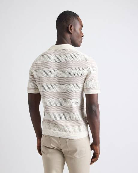 Polo en Mailles Ajour&eacute;es &agrave; Manches Courtes avec Col Johnny