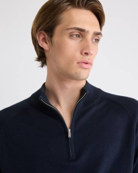 Pull à Col Montant à Demi-Zip et Manches Longues