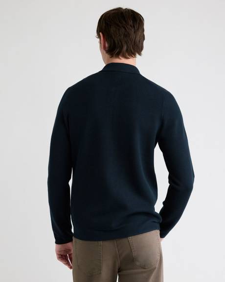 Pull Polo à Demi-Zip à Manches Longues