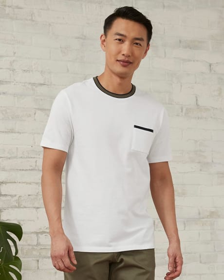 Crew-Neck Coolmax (R) Short-Sleeve T-Shirt with Chest Pocket and Trim