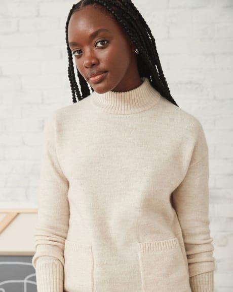 Spongy High-Low Sweater with Patch Pockets