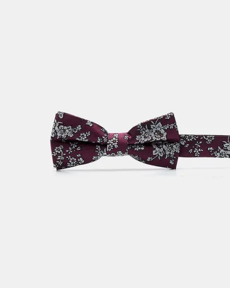 Burgundy Bow Tie with White Flowers