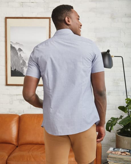 Slim Fit Short-Sleeve Printed Chambray Shirt
