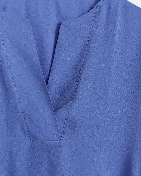 Silky Crepe Long Sleeve Split-Neck Popover Blouse