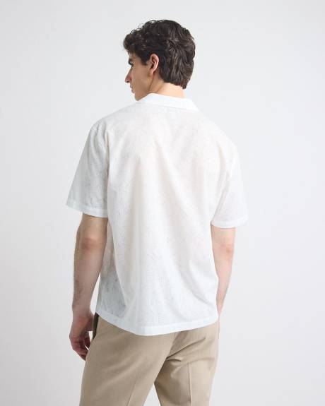 Short-Sleeve Shirt with Camp Collar with Tonal Pattern