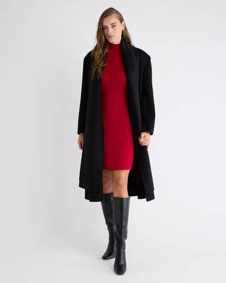 Mini-Robe en Tricot à Manches aux Coudes et Col Montant