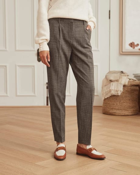 Houndstooth Twill High-Waist Tapered Ankle Pant - 28''