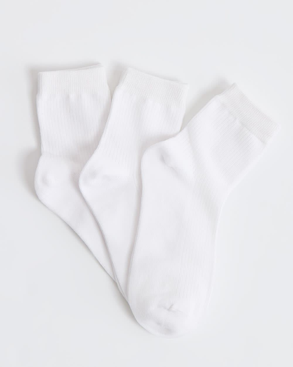 White Ribbed Crew Socks - 3 Pairs