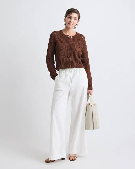 Long-Sleeve Classic-Fit Crochet Cardigan