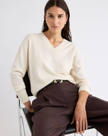 Merino Wool V-Neck Drop Shoulder Sweater