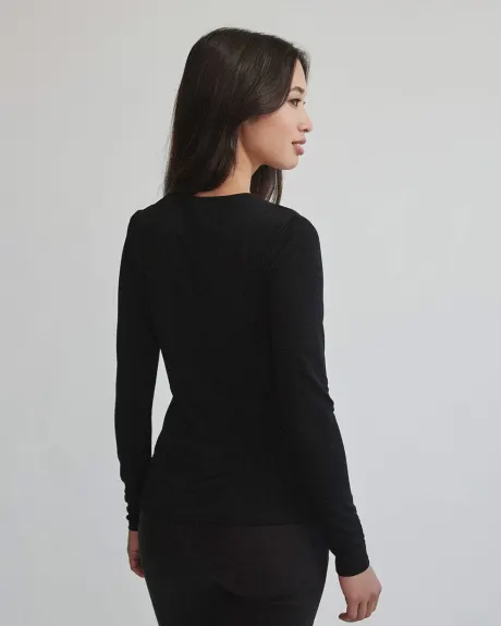 Knit Crepe Long Sleeve Top with Front Cutout