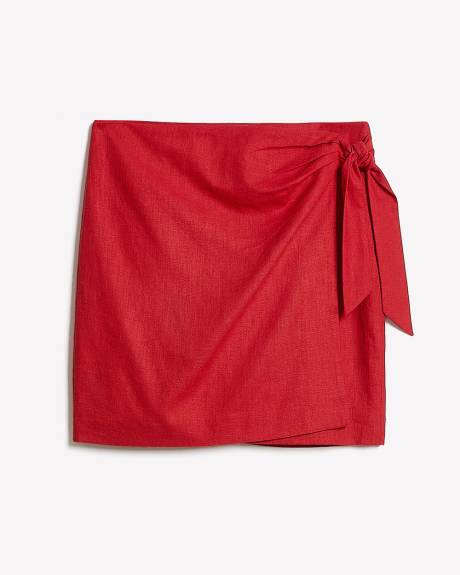 Linen-Blend Wrap Mini Skirt