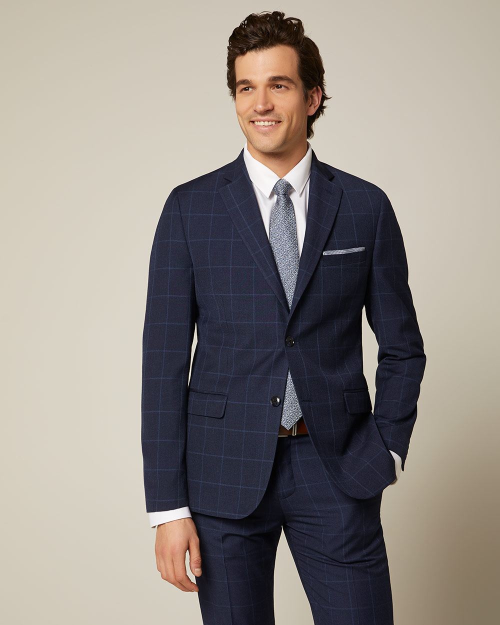 Tailored Fit navy check suit blazer - Tall | RW&CO.