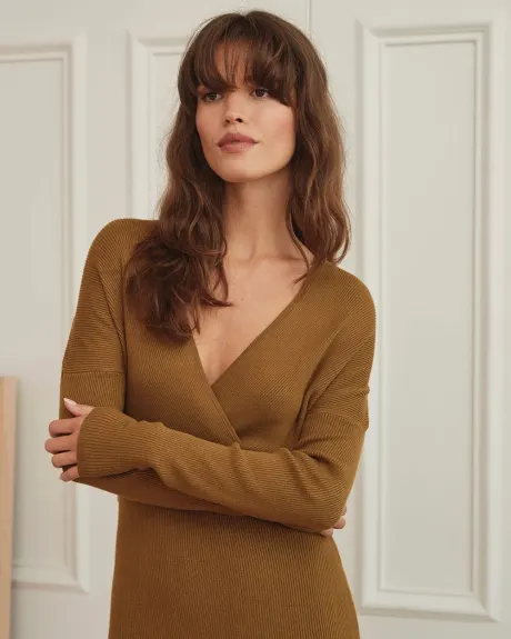 Crossover Neckline Dolman Sleeve Sweater Dress