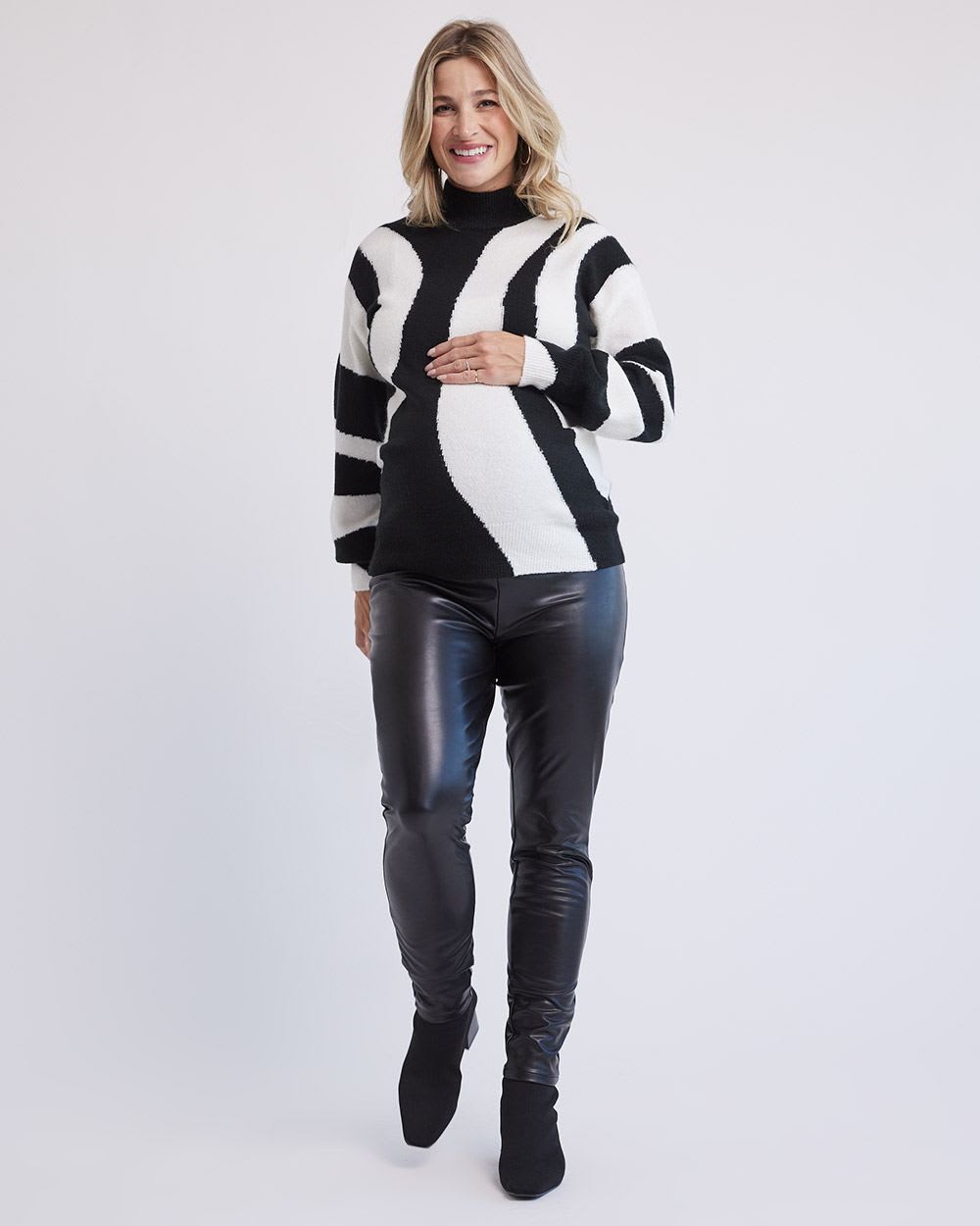 Black & White Mock-Neck Sweater - Thyme Maternity