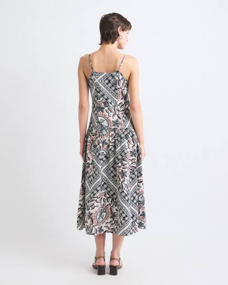 Sleeveless Square-Neck Midi Dress with Drop Waist