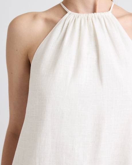 Robe Courte Sans Manches &agrave; Encolure Licou en M&eacute;lange de Lin