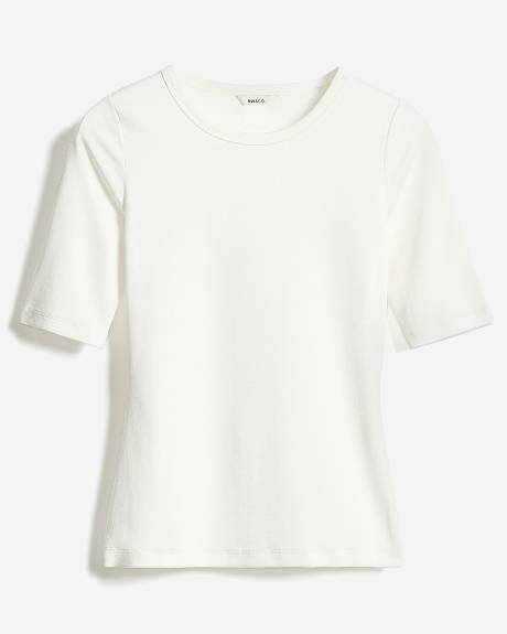 Elbow-Sleeve Crew-Neck Fitted Tee
