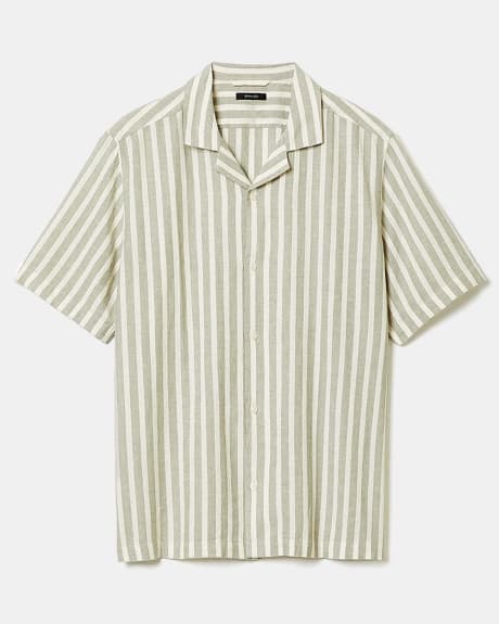 Short-Sleeve Linen-Blend Striped Shirt with Camp Collar