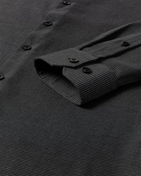 Chemise Habillée à Coupe Étroite en Dobby à Micro Motif de Carrés