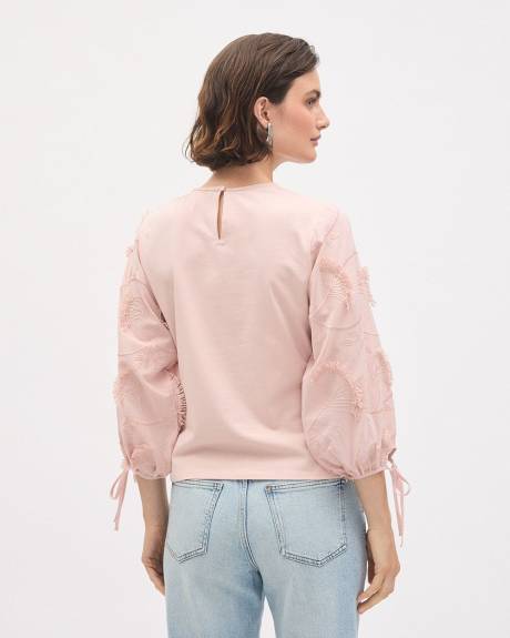 Long-Sleeve Crew-Neck Top with Embroidered Details